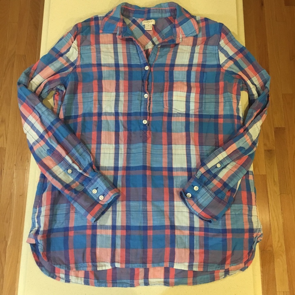 J Crew Factory Plaid Gauze Popover Shirt